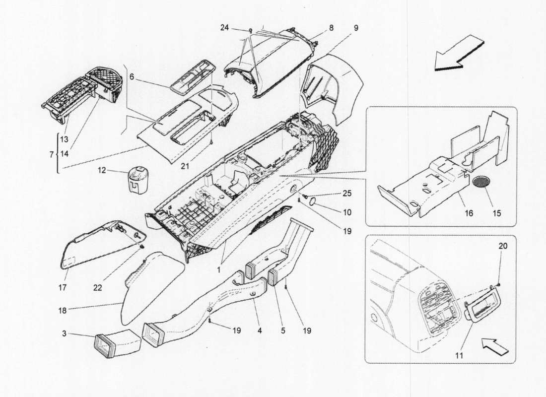 maserati qtp. v6 3.0 bt 410bhp 2015 diagrama de piezas de la consola central