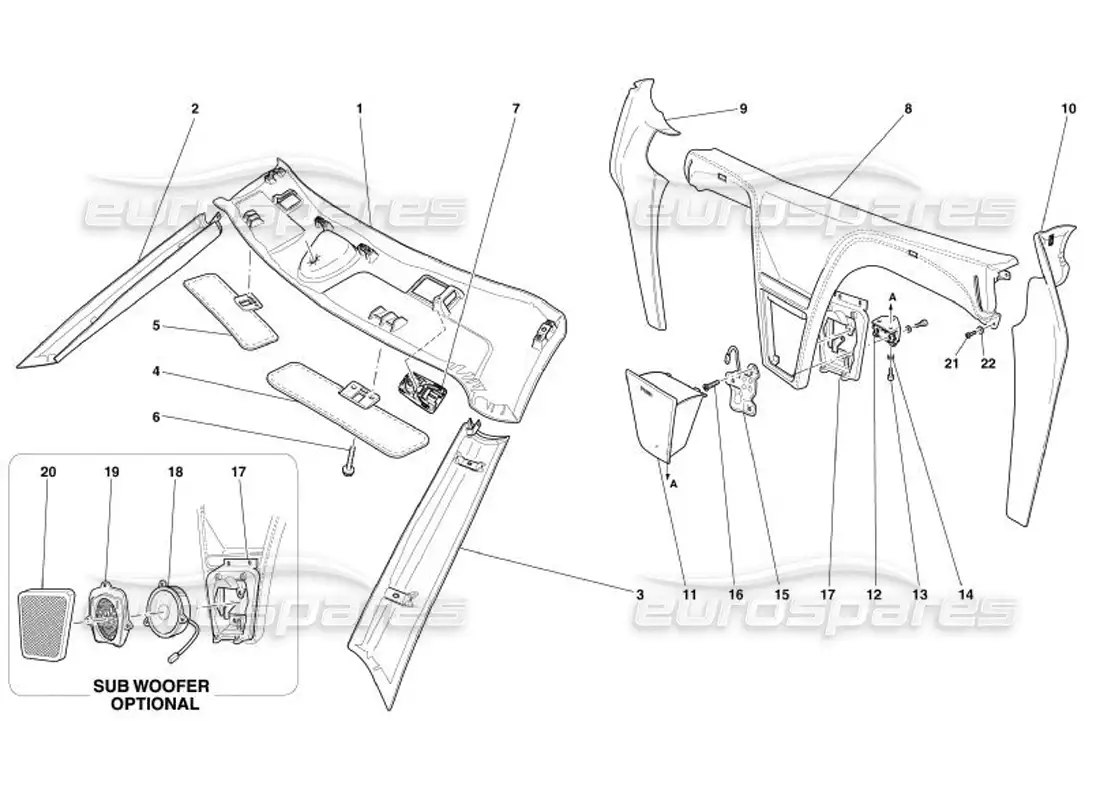 ferrari 575 superamerica tapicería y accesorios para paneles de techo diagrama de piezas