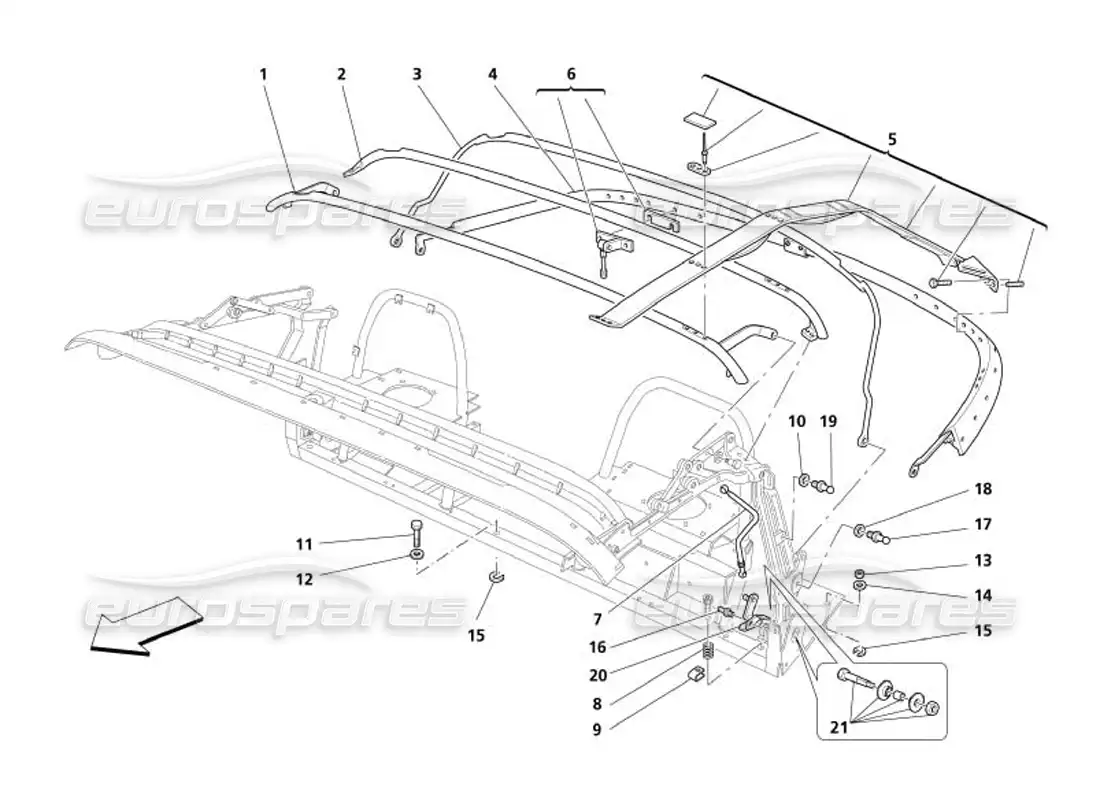 maserati 4200 spyder (2005) estructura de capote diagrama de piezas