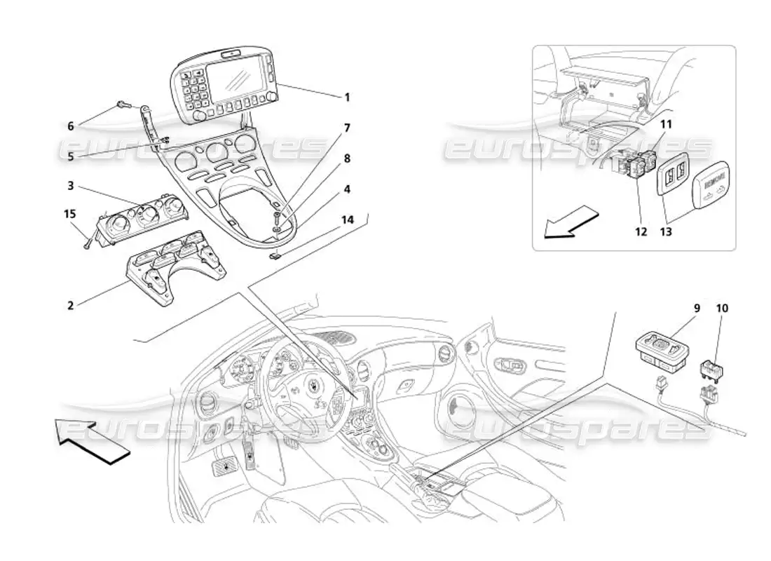 maserati 4200 spyder (2005) instrumentos de túnel diagrama de piezas