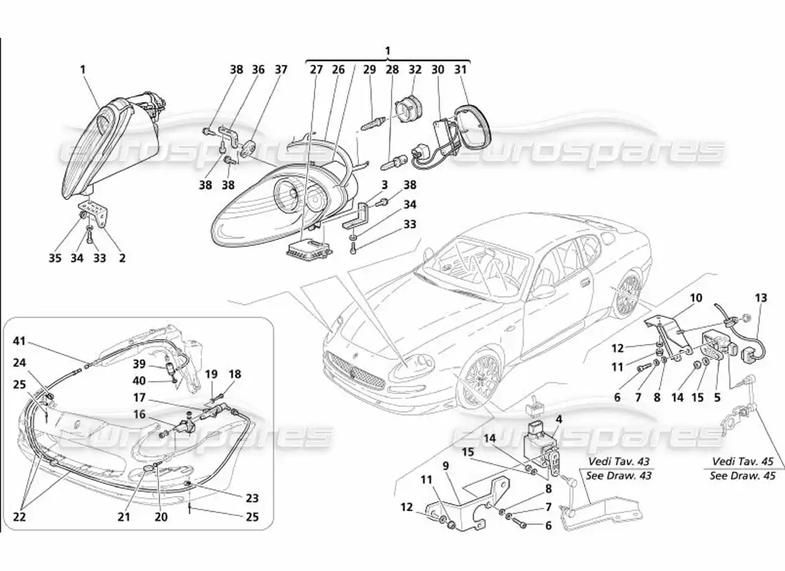 maserati 4200 gransport (2005) faros y arandela xeno -opcional- diagrama de piezas