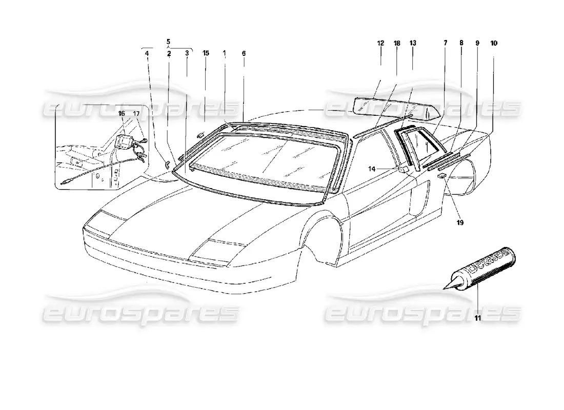 ferrari 512 tr ventanas diagrama de piezas