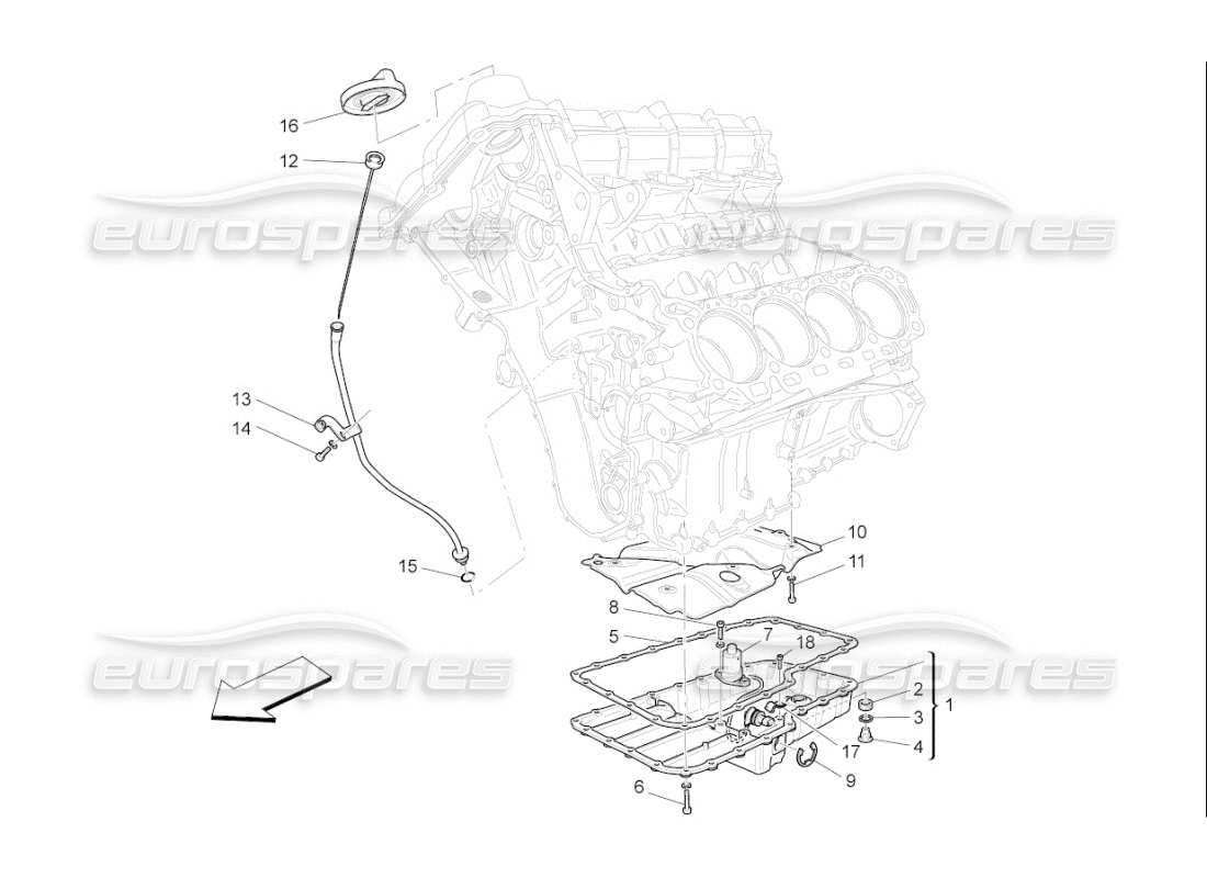 maserati qtp. (2010) 4.7 auto sistema de lubricación: diagrama de piezas del circuito y de la colección