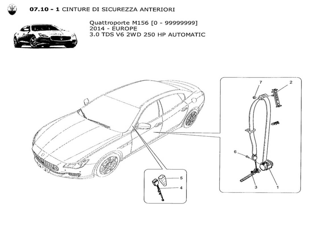 maserati qtp. v6 3.0 tds 250bhp 2014 diagrama de piezas de los cinturones de seguridad delanteros