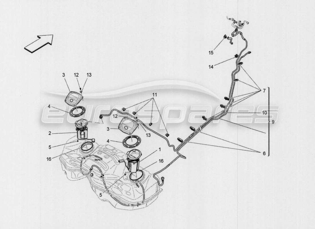 maserati qtp. v8 3.8 530bhp auto 2015 diagrama de piezas de bombas de combustible y líneas de conexión