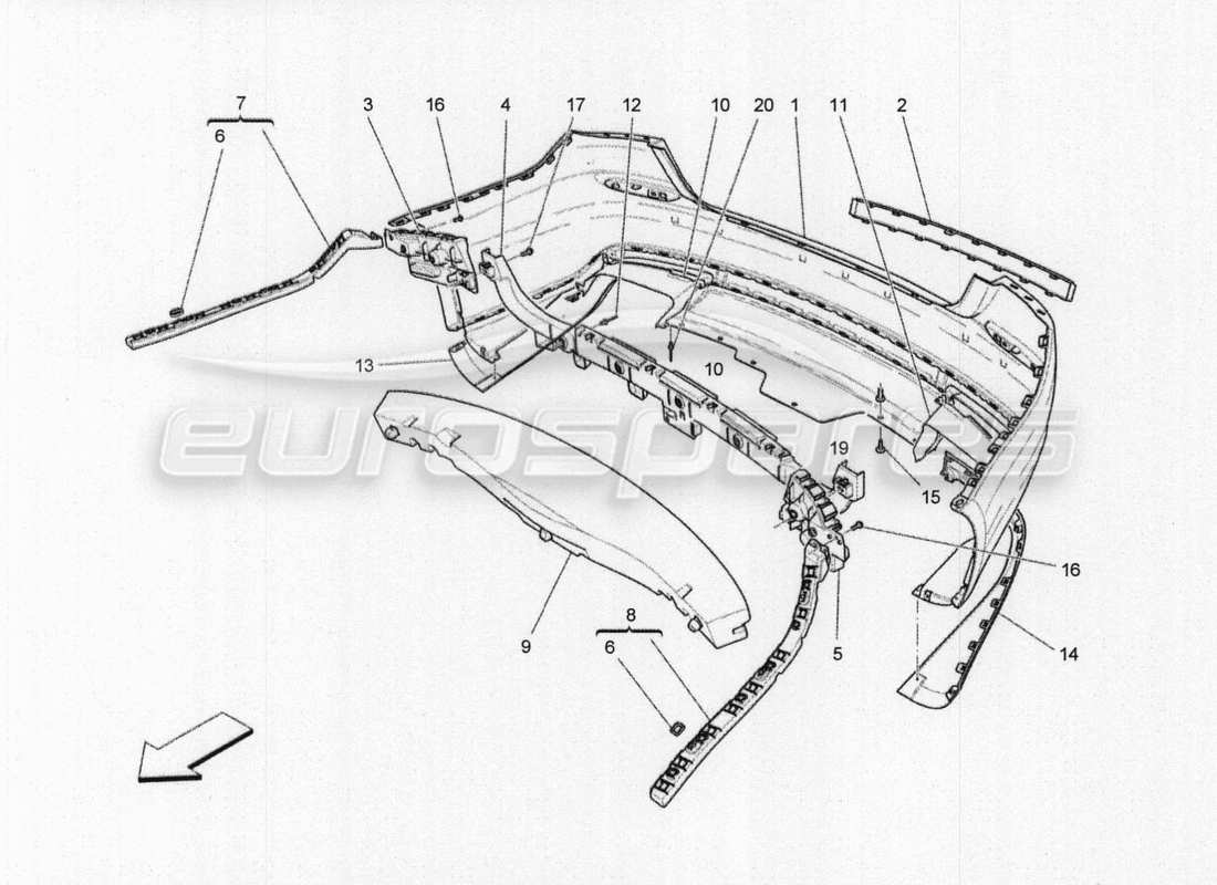 maserati qtp. v8 3.8 530bhp auto 2015 diagrama de piezas del parachoques trasero