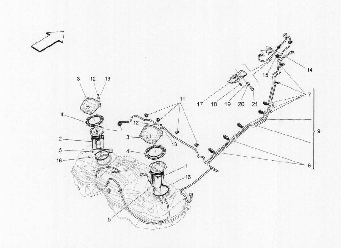 maserati qtp. v6 3.0 bt 410bhp 2015 diagrama de piezas de bombas de combustible y líneas de conexión