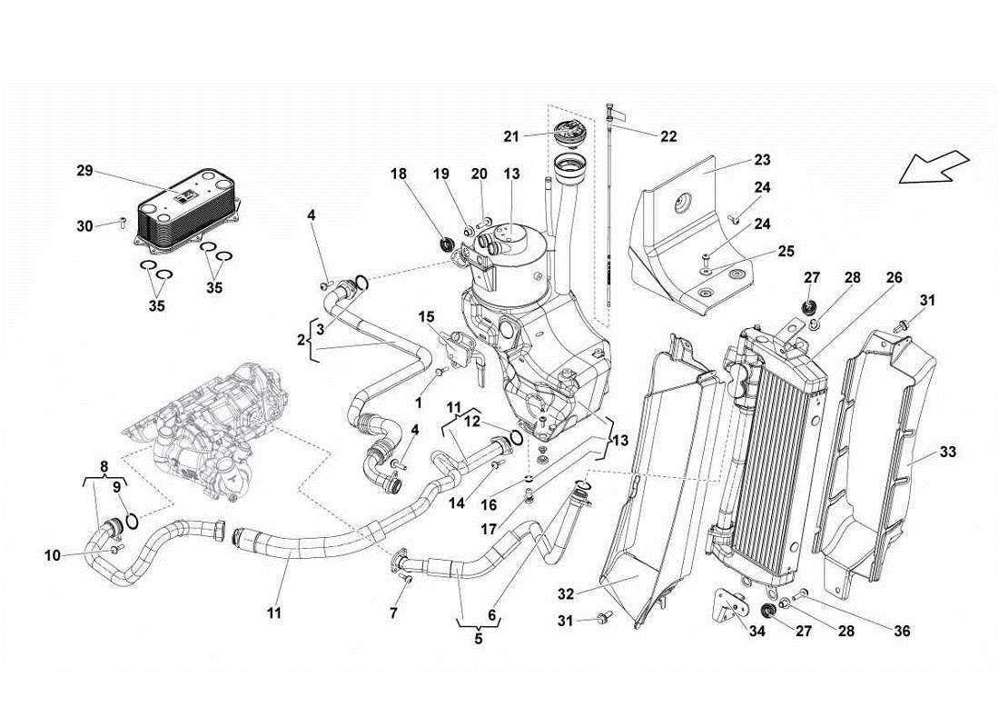 lamborghini gallardo lp570-4s perform diagrama de piezas del radiador del sistema de aceite