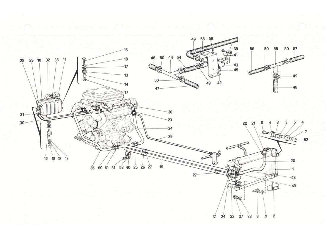 ferrari 208 gtb gts sistema de refrigeración diagrama de piezas