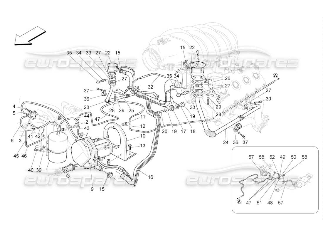 maserati qtp. (2009) 4.7 auto diagrama de piezas del sistema de aire adicional