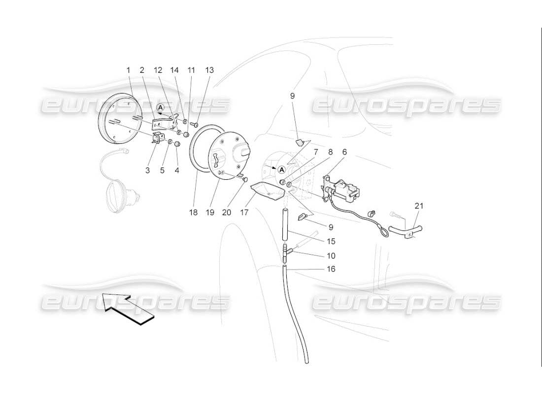 maserati qtp. (2009) 4.7 auto diagrama de piezas de controles y puerta del tanque de combustible