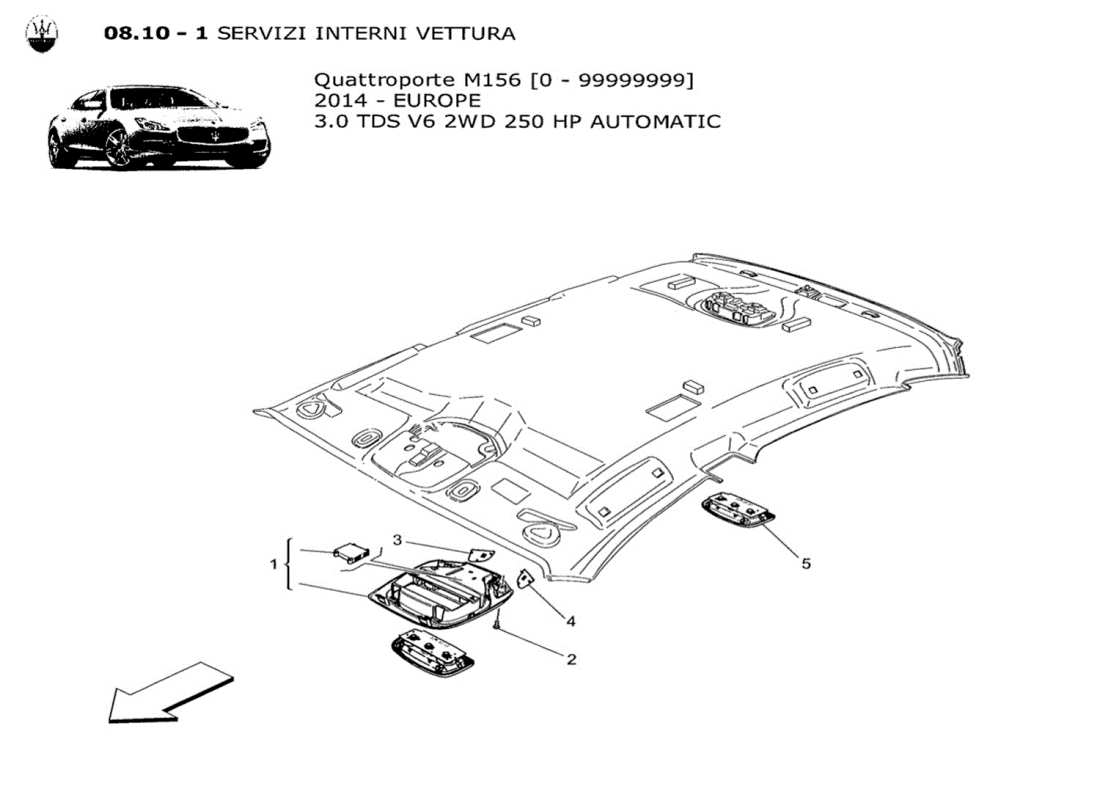 maserati qtp. v6 3.0 tds 250bhp 2014 diagrama de piezas de dispositivos internos del vehículo