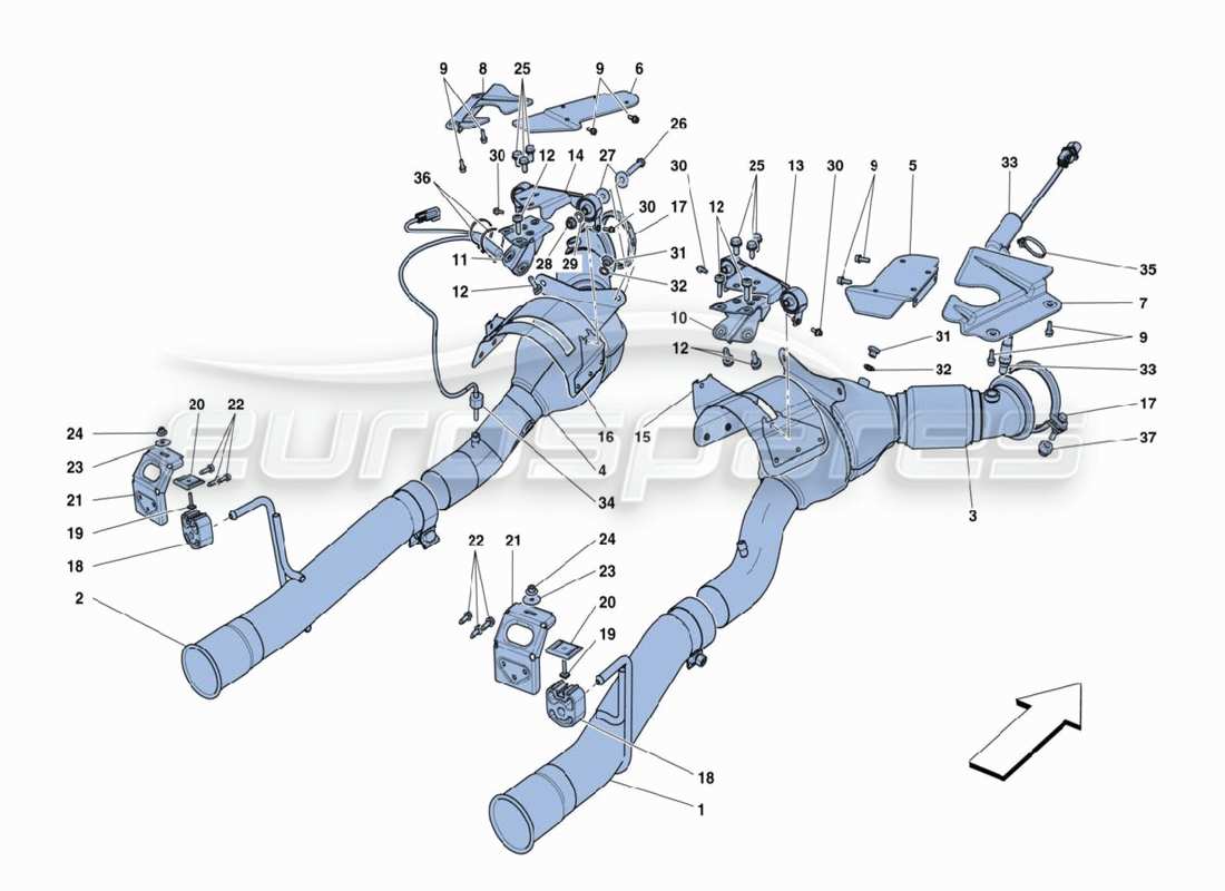ferrari 488 challenge sistema de escape diagrama de piezas