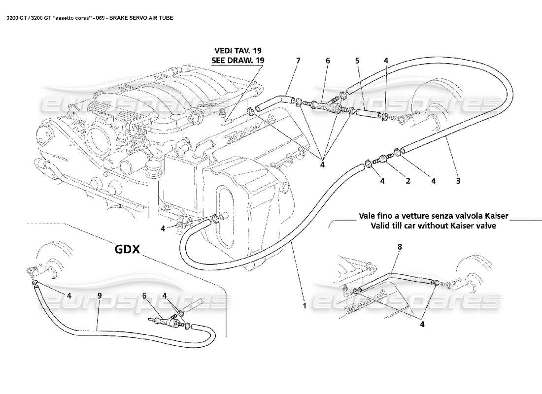 maserati 3200 gt/gta/assetto corsa diagrama de piezas del tubo de aire del servofreno