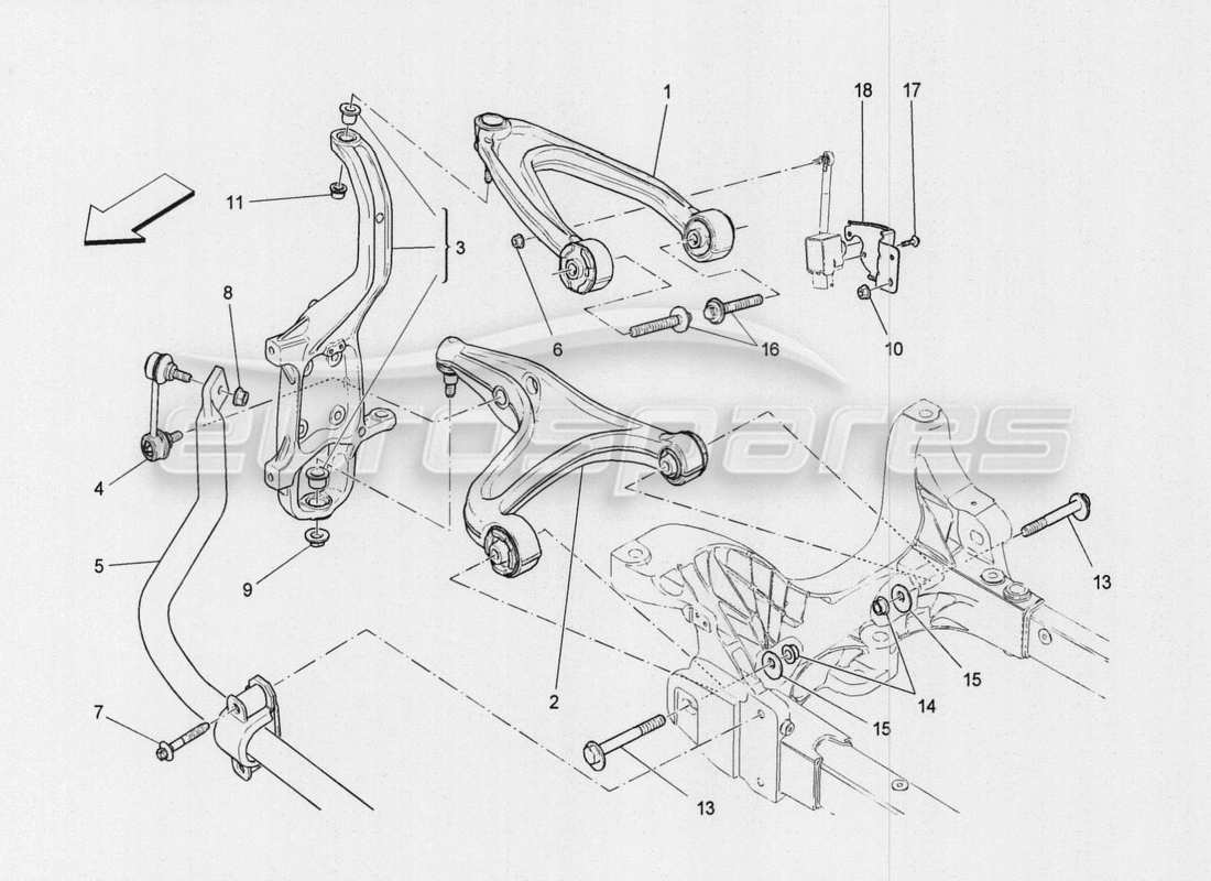 maserati qtp. v8 3.8 530bhp auto 2015 diagrama de piezas de la suspensión delantera