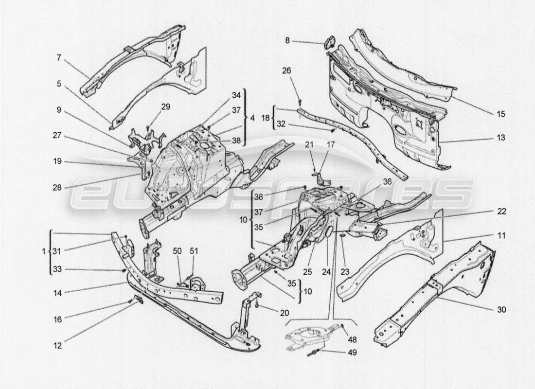 maserati qtp. v8 3.8 530bhp auto 2015 diagrama de piezas del parachoques delantero