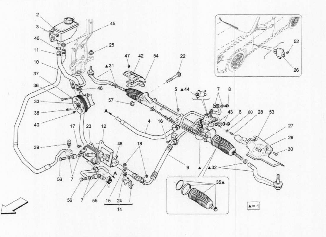 maserati qtp. v6 3.0 bt 410bhp 2015 diagrama de piezas de la cremallera de dirección