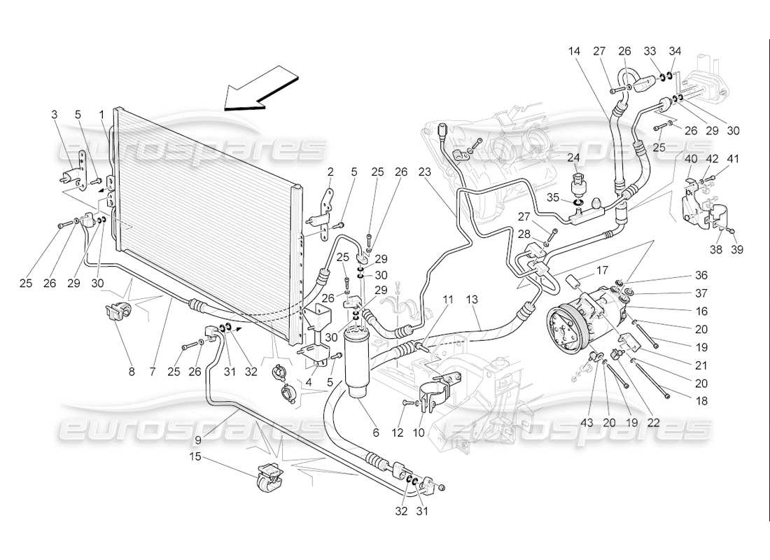 maserati qtp. (2006) 4.2 f1 unidad a c: diagrama de piezas de los dispositivos del compartimento del motor