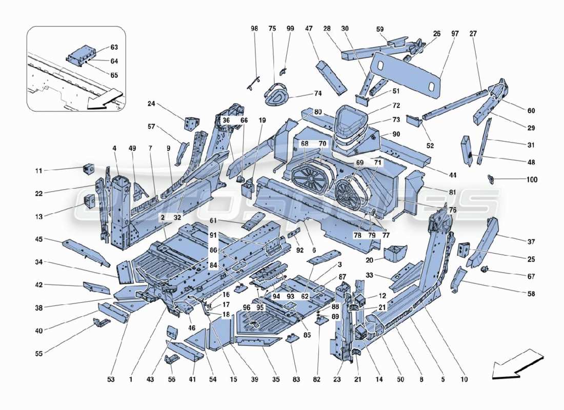 ferrari 488 challenge diagrama de piezas de piezas del chasis