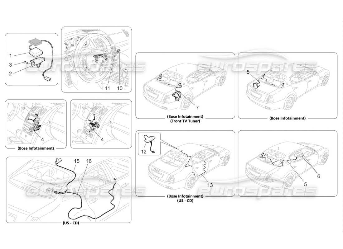 maserati qtp. (2009) 4.7 auto diagrama de piezas del sistema de recepción y conexión