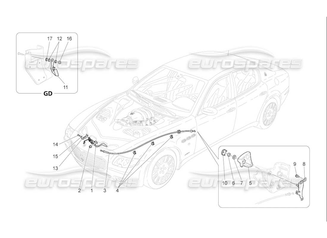 maserati qtp. (2009) 4.7 auto diagrama de piezas del botón de apertura de la tapa frontal