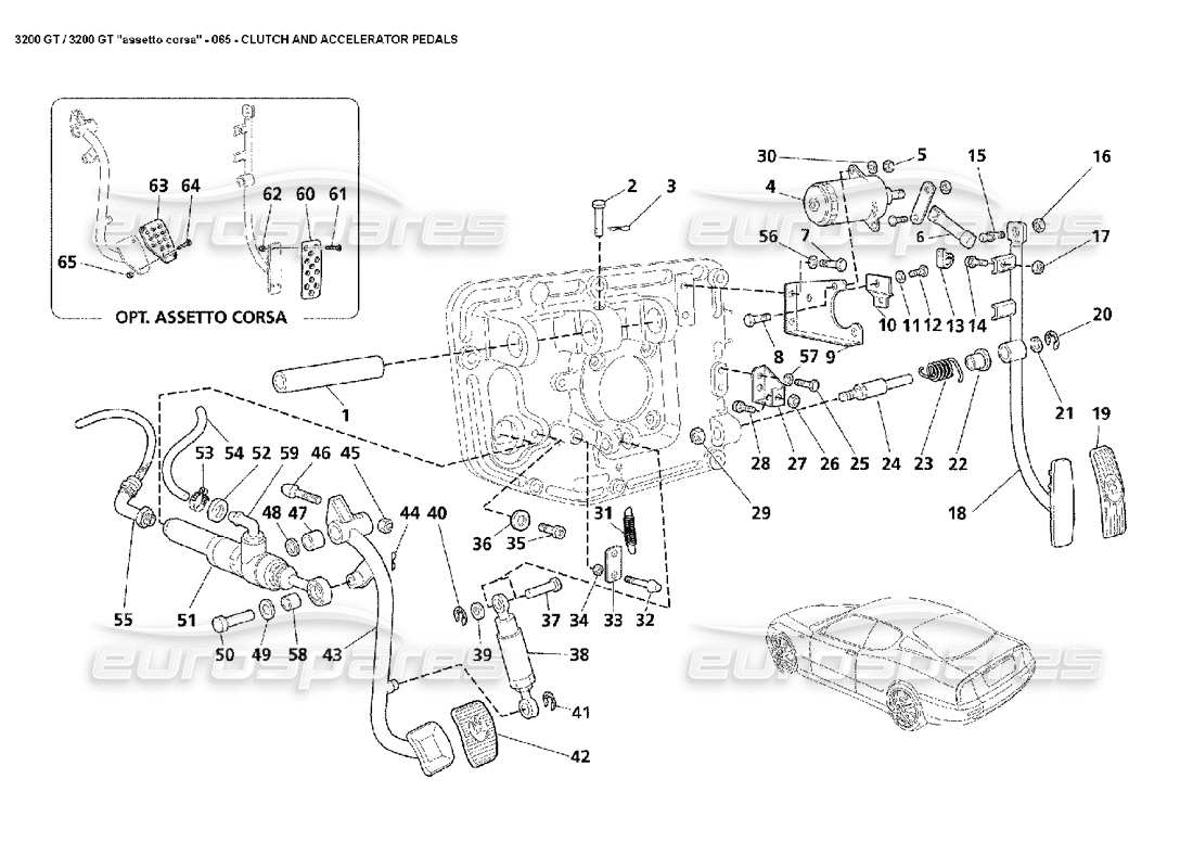 maserati 3200 gt/gta/assetto corsa pedales de embrague y acelerador diagrama de piezas