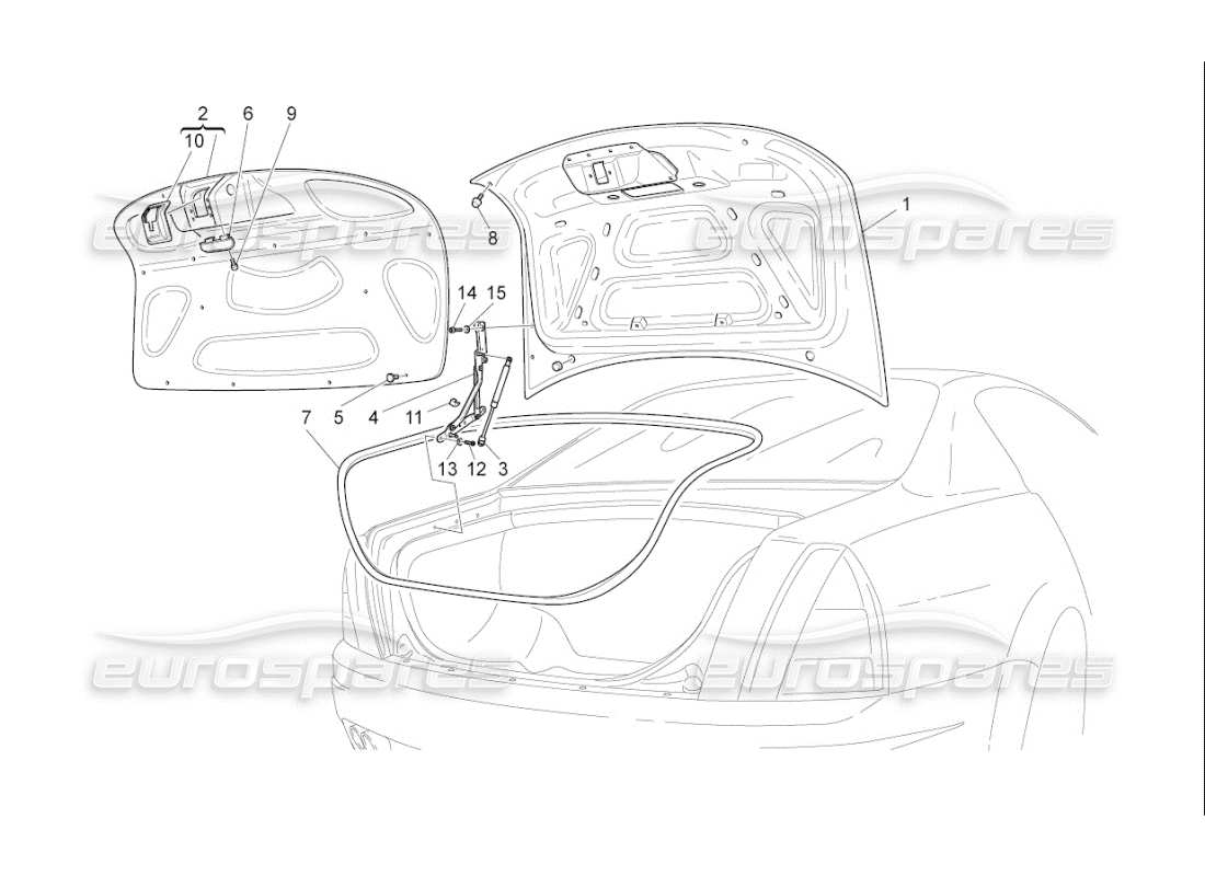 maserati qtp. (2009) 4.7 auto diagrama de piezas de la tapa trasera