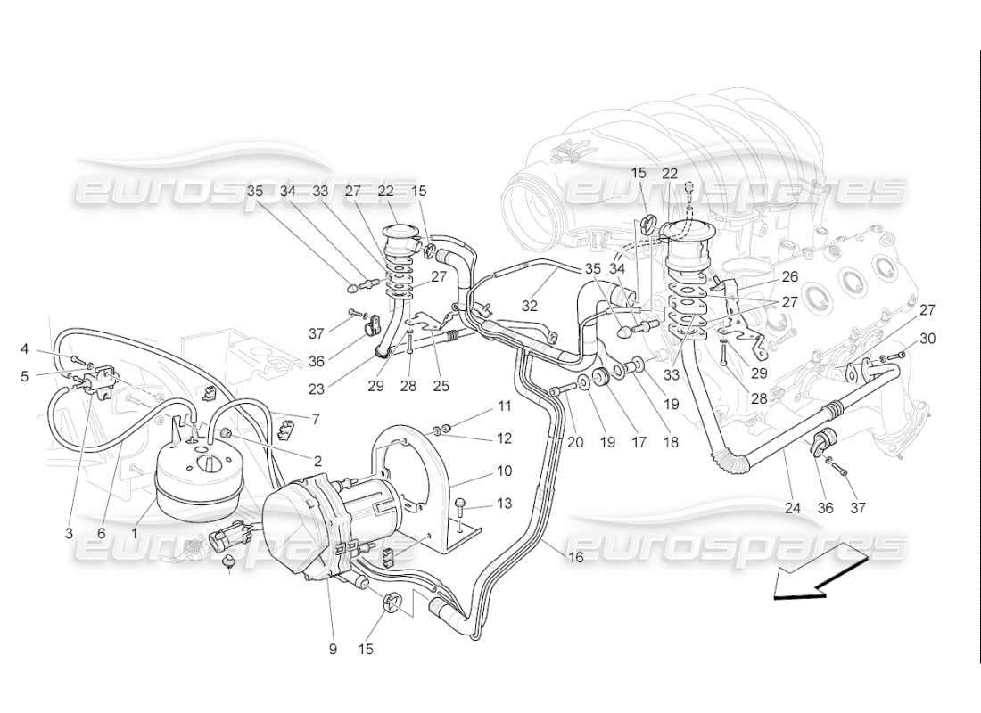 maserati qtp. (2009) 4.7 auto diagrama de piezas del sistema de aire adicional