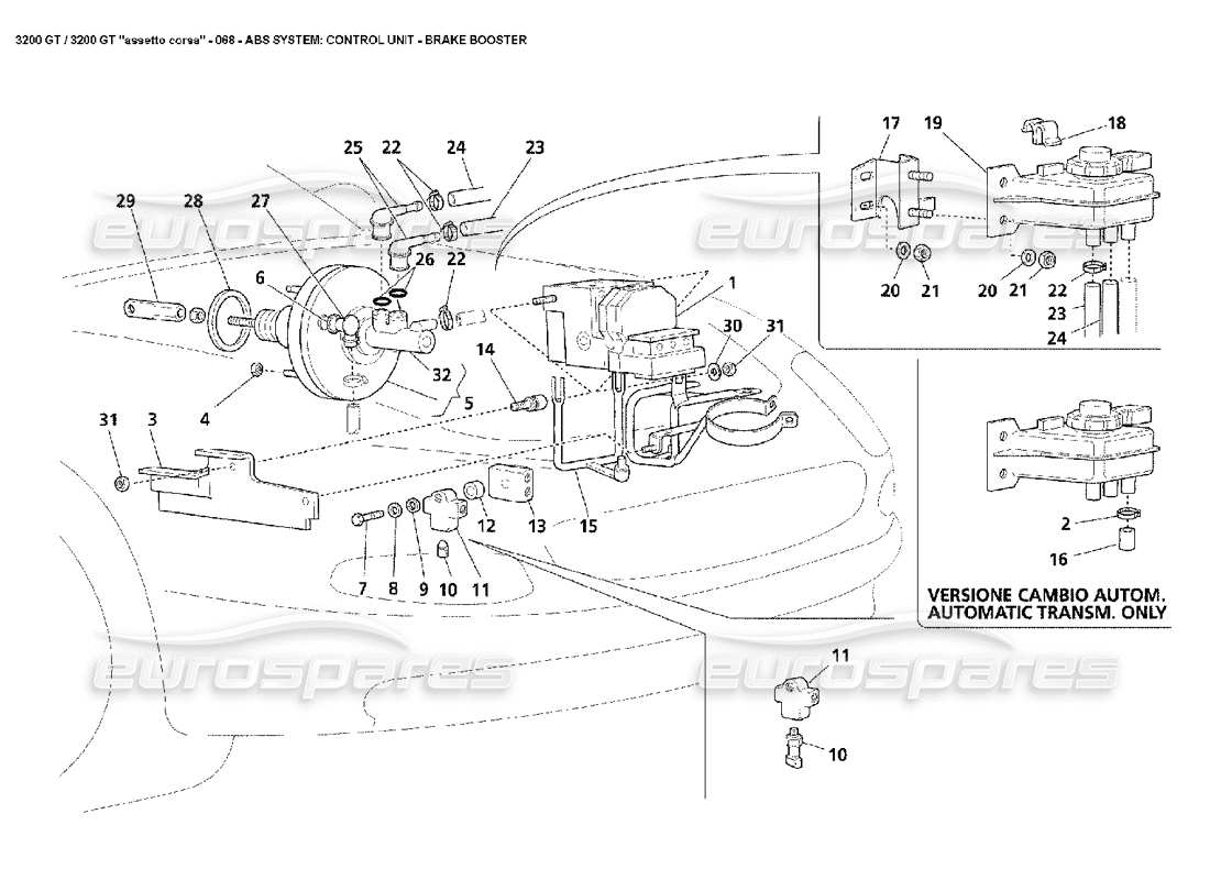 maserati 3200 gt/gta/assetto corsa abs: diagrama de piezas de ecu y servo
