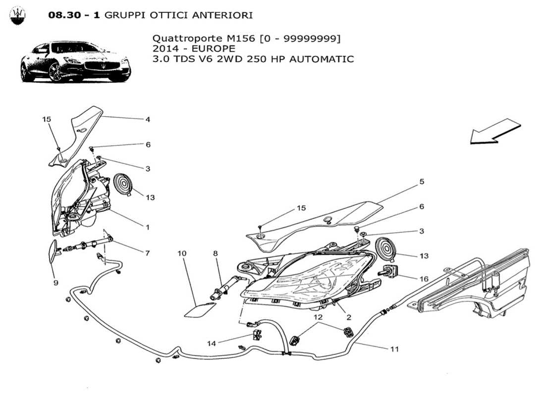 maserati qtp. v6 3.0 tds 250bhp 2014 diagrama de piezas de los grupos de faros