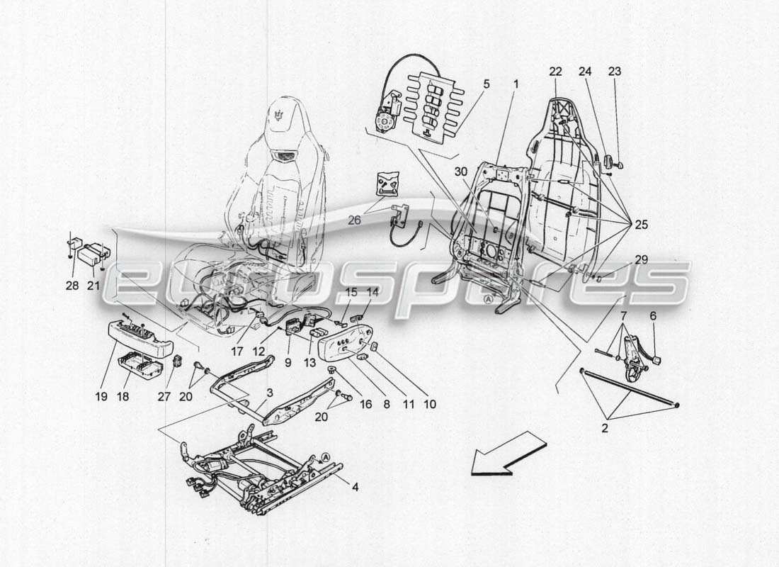 maserati grancabrio mc centenario asientos delanteros - mecánica y electricidad diagrama de piezas