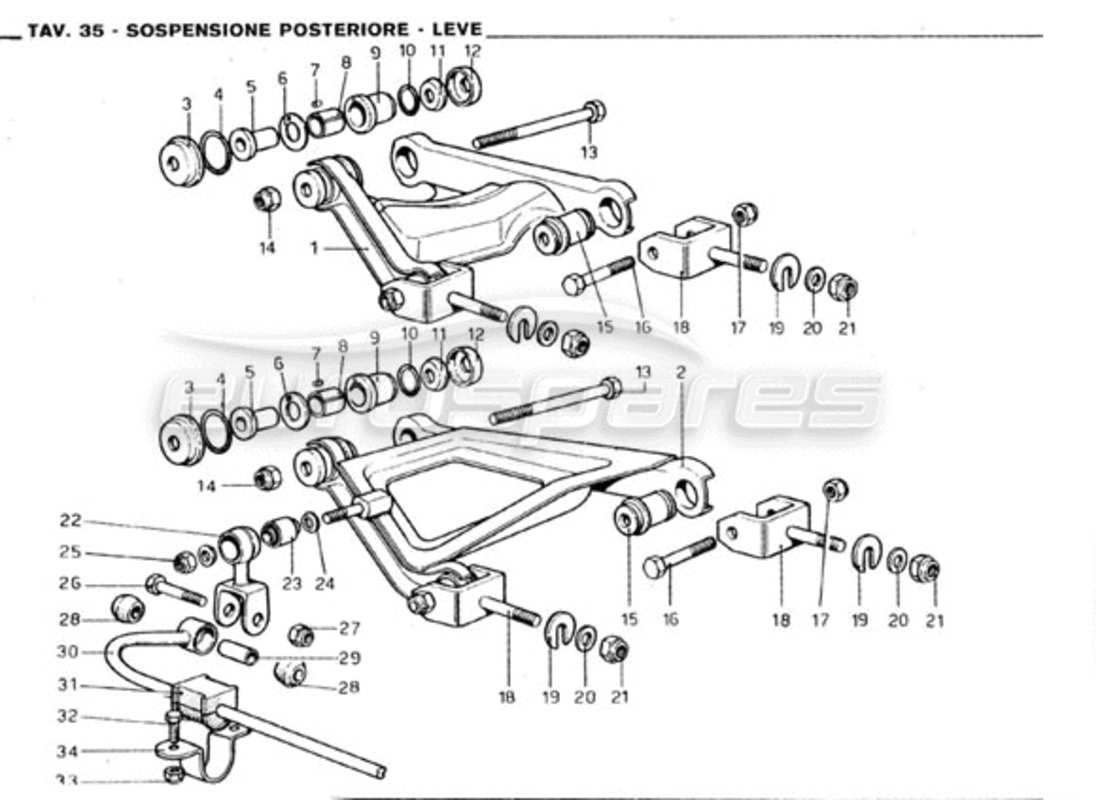 ferrari 246 gt series 1 suspensión trasera: horquillas diagrama de piezas