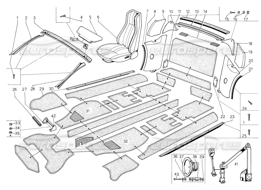 lamborghini jalpa 3.5 (1984) asientos, accesorios y adornos diagrama de piezas
