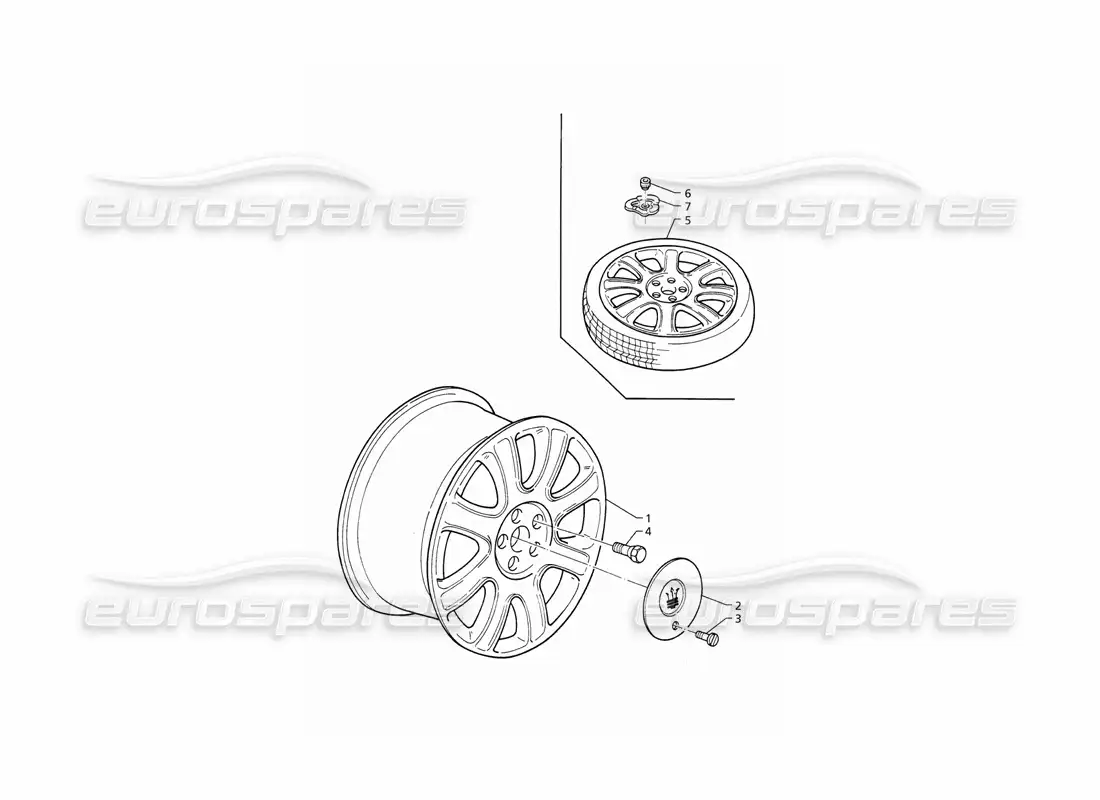maserati qtp v8 (1998) diagrama de piezas de llantas de ruedas