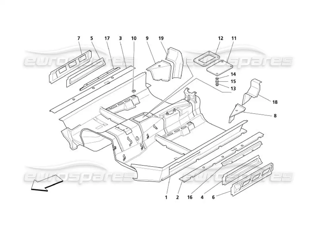 maserati 4200 spyder (2005) estructura central diagrama de piezas