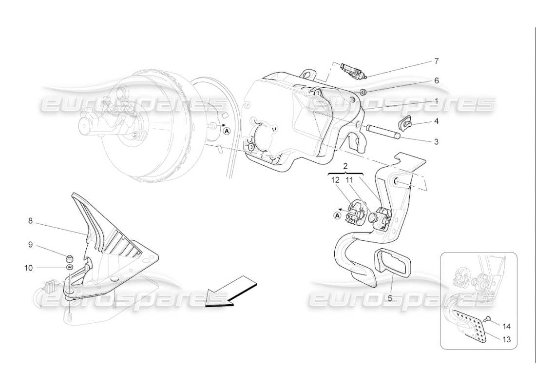 maserati qtp. (2010) 4.7 auto diagrama de piezas completo de la unidad de pedalera