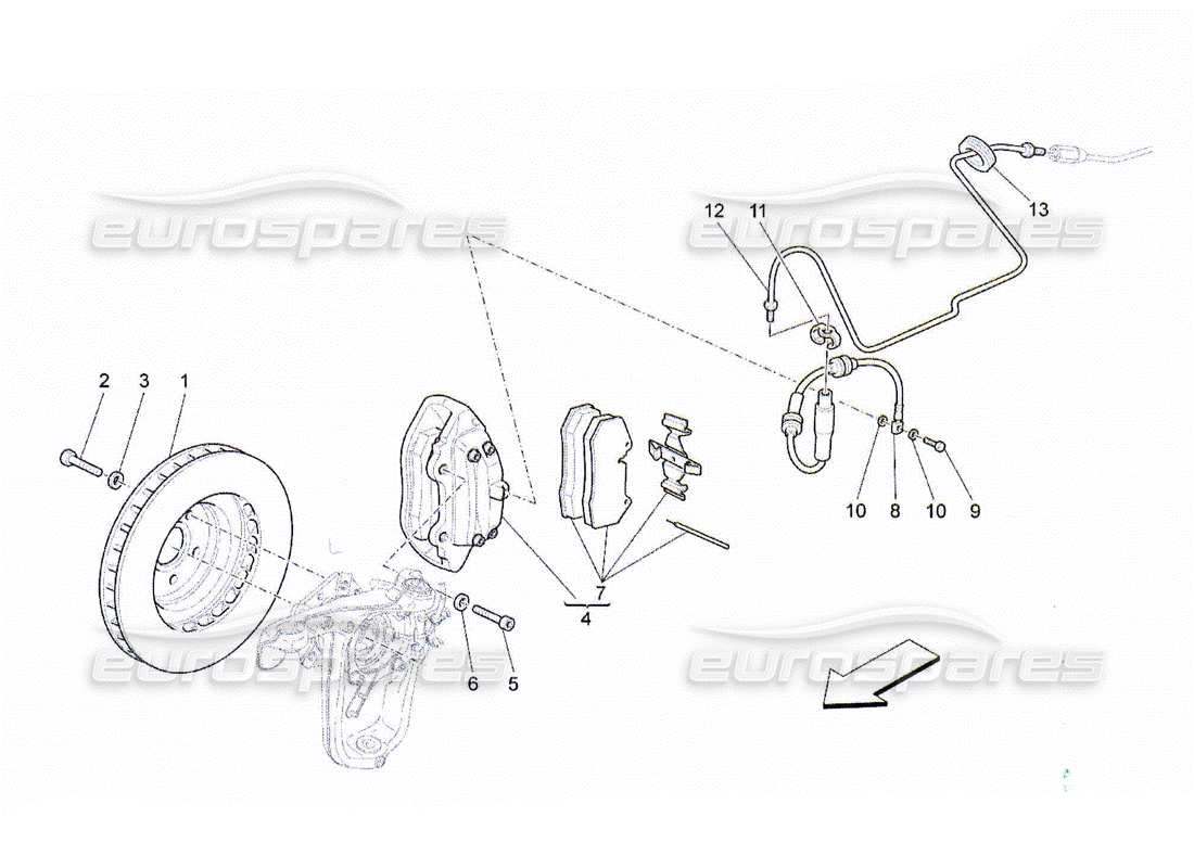 maserati qtp. (2010) 4.2 diagrama de piezas de los dispositivos de frenado en las ruedas delanteras