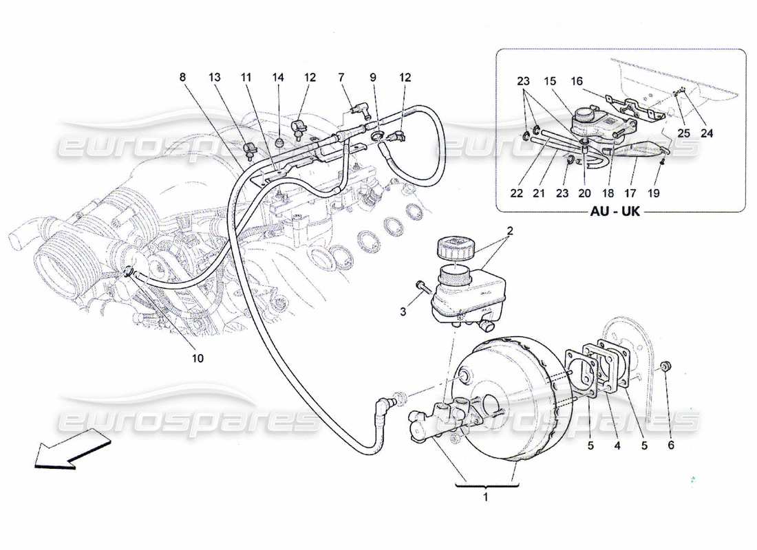 maserati qtp. (2010) 4.7 diagrama de piezas del servosistema de freno