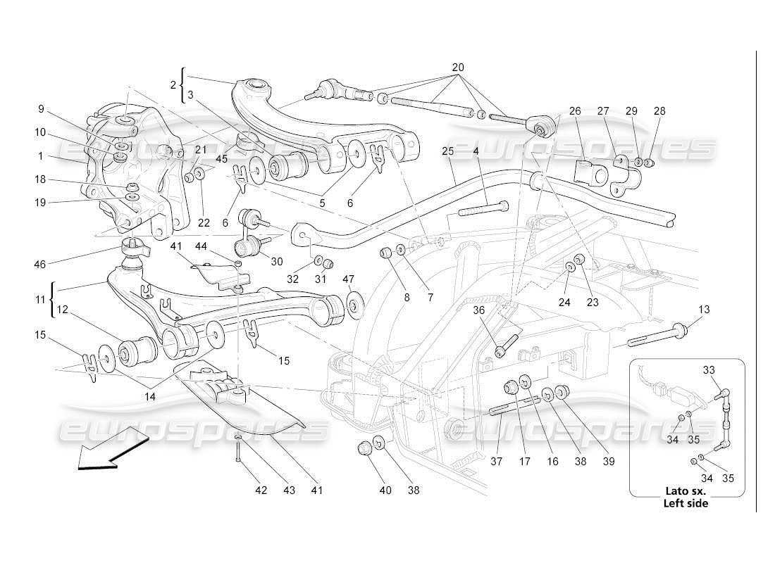 maserati qtp. (2007) 4.2 auto diagrama de piezas de la suspensión trasera