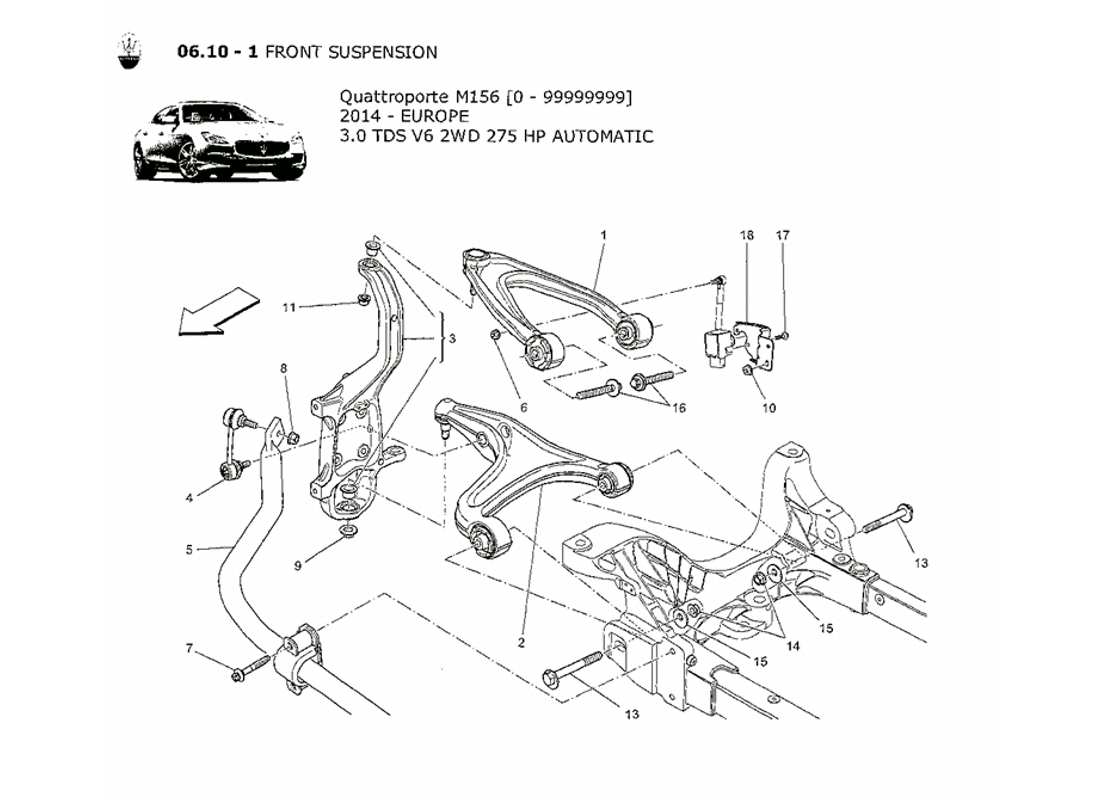 maserati qtp. v6 3.0 tds 275bhp 2014 diagrama de piezas de la suspensión delantera