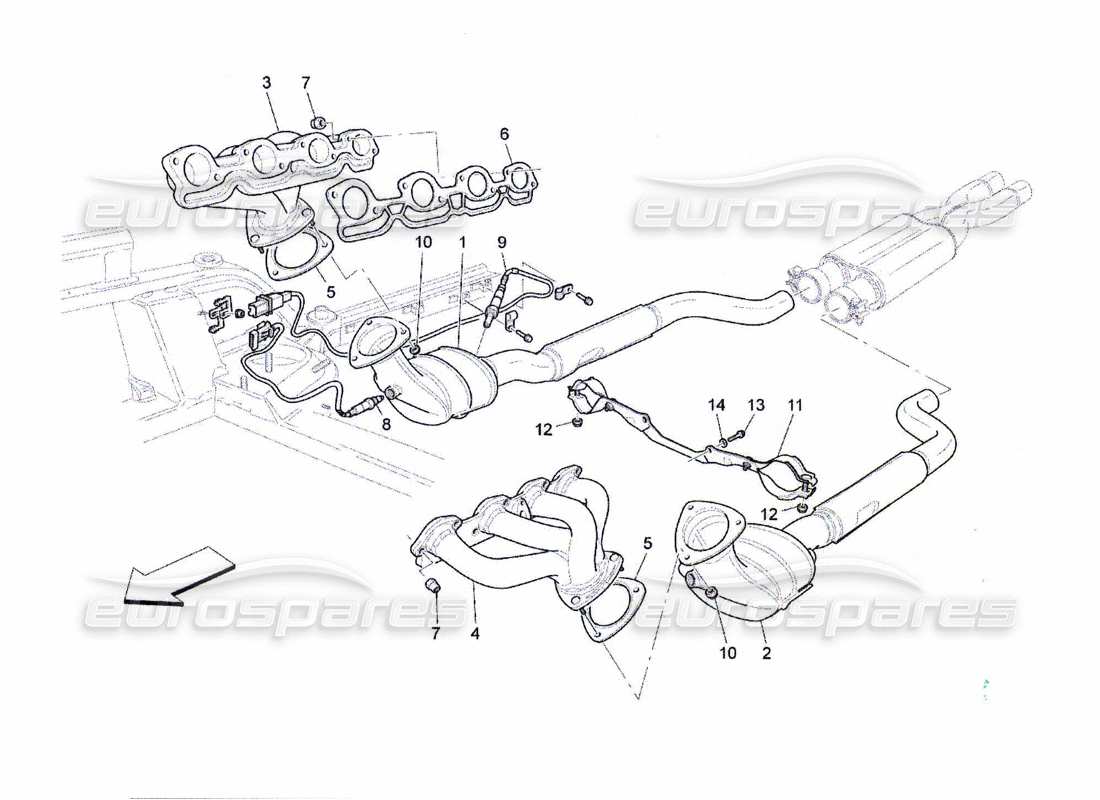 maserati qtp. (2010) 4.7 diagrama de piezas de convertidores precatalíticos y convertidores catalíticos