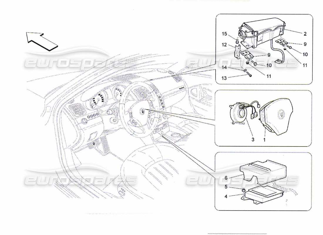 maserati qtp. (2010) 4.7 diagrama de piezas del sistema de airbag delantero