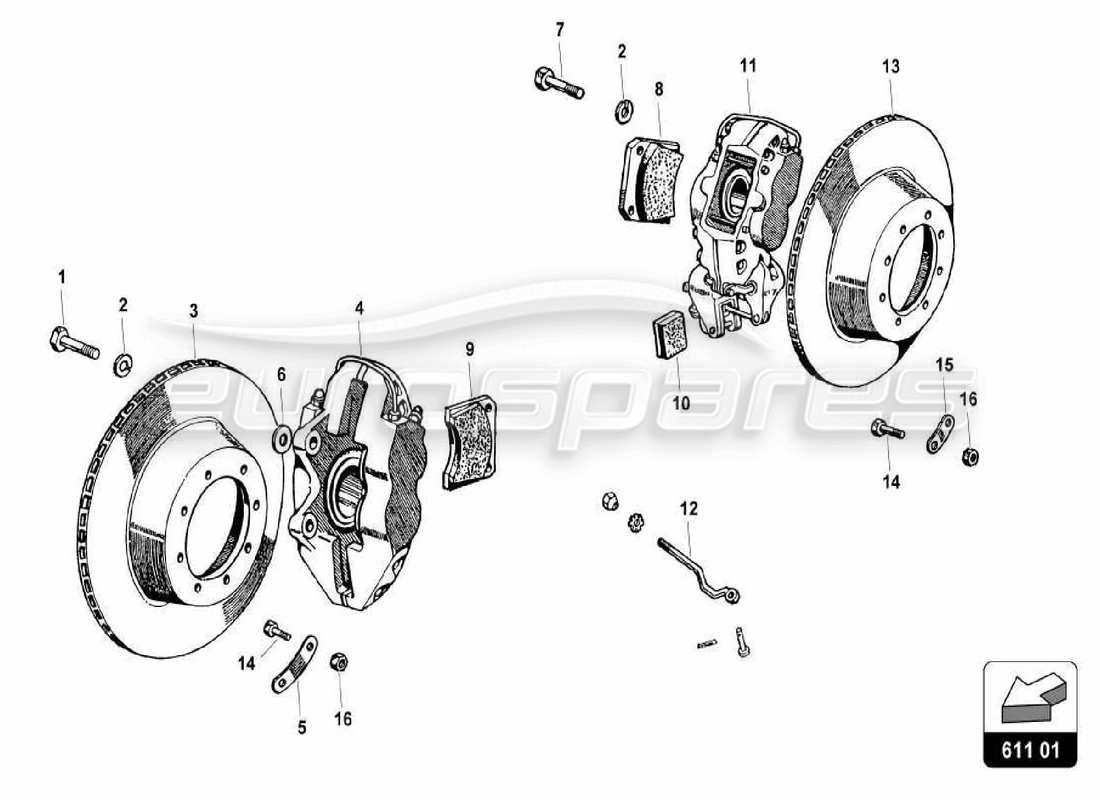 lamborghini miura p400s diagrama de piezas del sistema de frenos