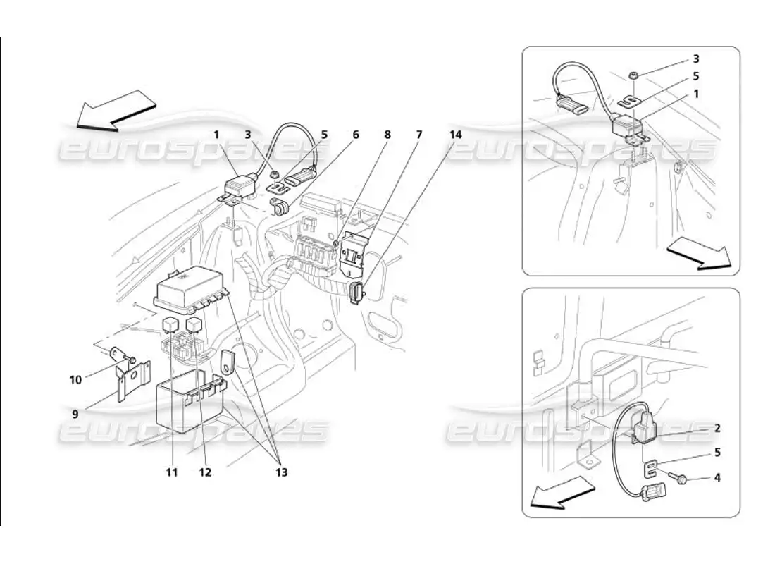 maserati 4200 gransport (2005) estaciones de control y sensores del capó del motor diagrama de piezas