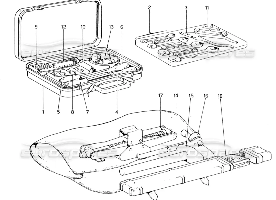 ferrari 365 gt4 2+2 (1973) kit de herramientas diagrama de piezas