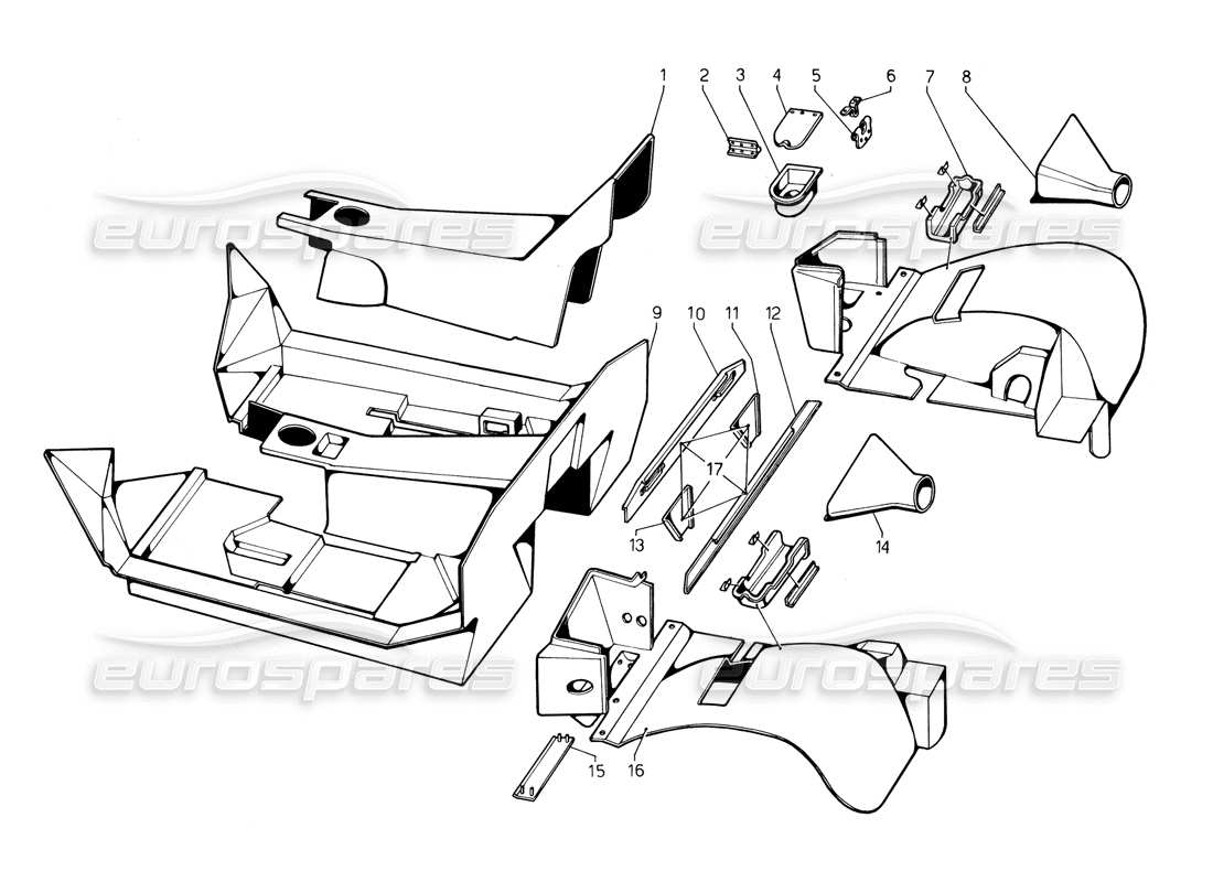 lamborghini countach 5000 qv (1985) diagrama de piezas de cubiertas internas y externas (válido para variación qv - mayo 1985)