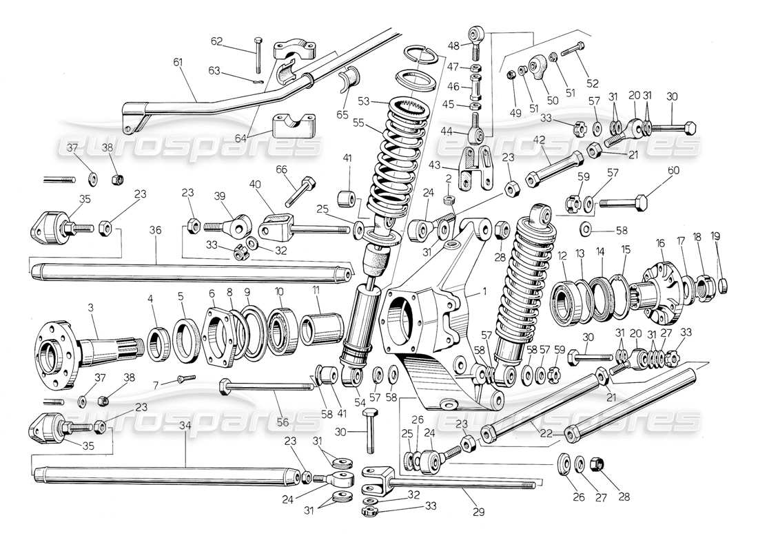 lamborghini countach 5000 qv (1985) diagrama de piezas de la suspensión trasera (válido para la variación qv - enero 1987)