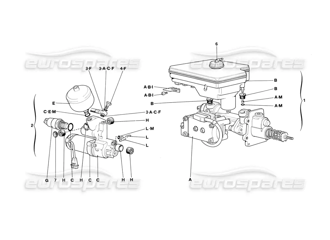 ferrari mondial 3.2 qv (1987) sistema hidráulico antideslizante diagrama de piezas