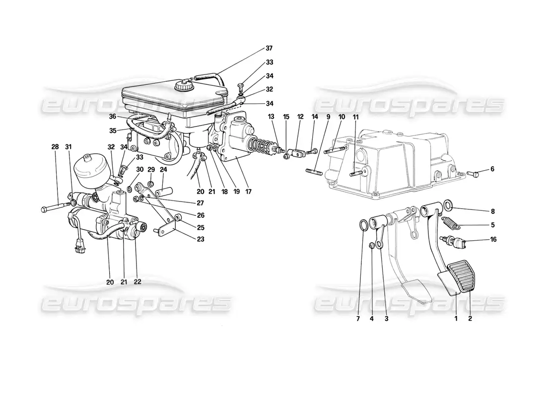 ferrari mondial 3.2 qv (1987) sistema hidráulico de frenos (para automóviles con sistema antideslizante) diagrama de piezas