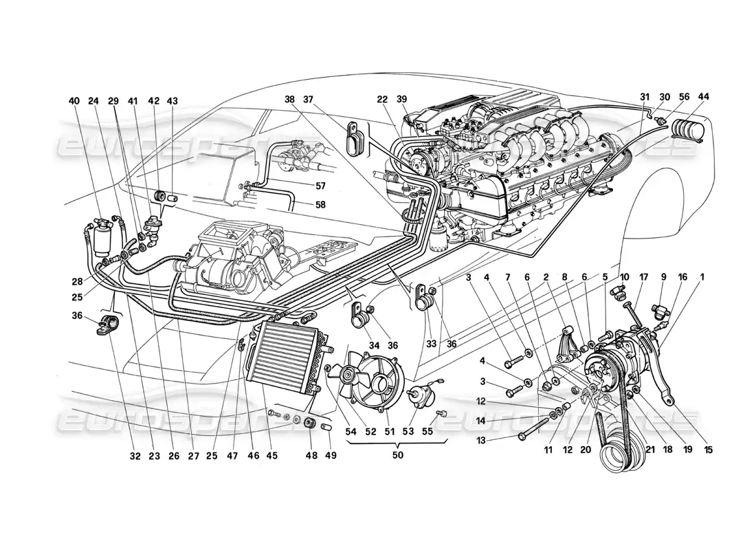 ferrari testarossa (1987) diagrama de piezas del sistema de aire acondicionado